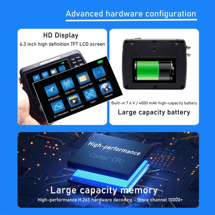 iBRAVEBOX V10 Finder Pro 4.3 inch Display Digital Satellite Meter Signal Finder, Support DVB-S/S2/S2X/T/T2/C, Plug Type:US Plug(Black) - free shipping - PMC TechLife - Order now!