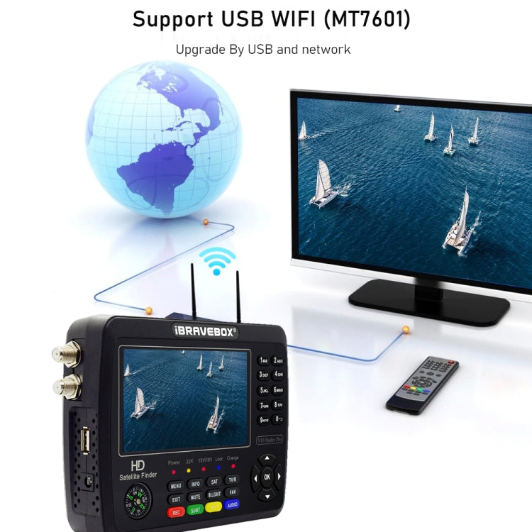 iBRAVEBOX V10 Finder Pro 4.3 inch Display Digital Satellite Meter Signal Finder, Support DVB-S/S2/S2X/T/T2/C, Plug Type:UK Plug(Black) - Satellite Finder by PMC TechLife | Online Shopping South Africa | PMC TechLife | Buy Now Pay Later Mobicred