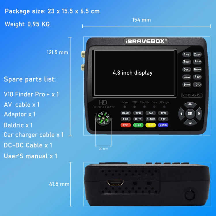 iBRAVEBOX V10 Finder Pro+ 4.3 inch Display Digital Satellite Meter Signal Finder, Support DVB-S/S2/S2X/T/T2/C AHD, Plug Type:US Plug(Black) - Satellite Finder by PMC TechLife | Online Shopping South Africa | PMC TechLife | Buy Now Pay Later Mobicred