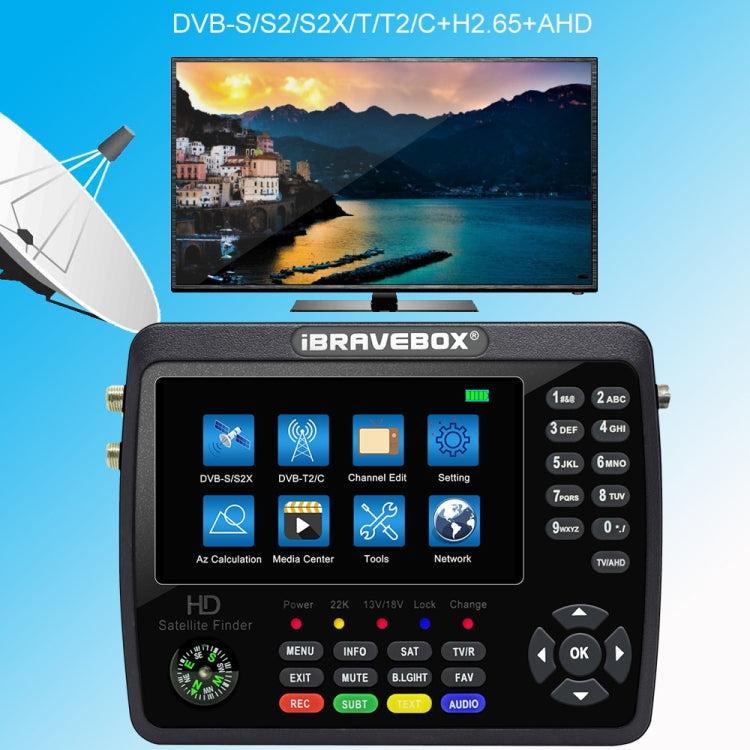 iBRAVEBOX V10 Finder Pro+ 4.3 inch Display Digital Satellite Meter Signal Finder, Support DVB-S/S2/S2X/T/T2/C AHD, Plug Type:US Plug(Black) - Satellite Finder by PMC TechLife | Online Shopping South Africa | PMC TechLife | Buy Now Pay Later Mobicred