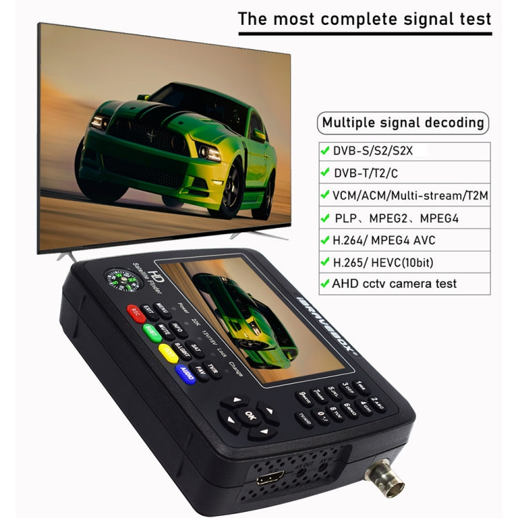 iBRAVEBOX V10 Finder Pro+ 4.3 inch Display Digital Satellite Meter Signal Finder, Support DVB-S/S2/S2X/T/T2/C AHD, Plug Type:EU Plug(Black) - free shipping - PMC TechLife - Order now!