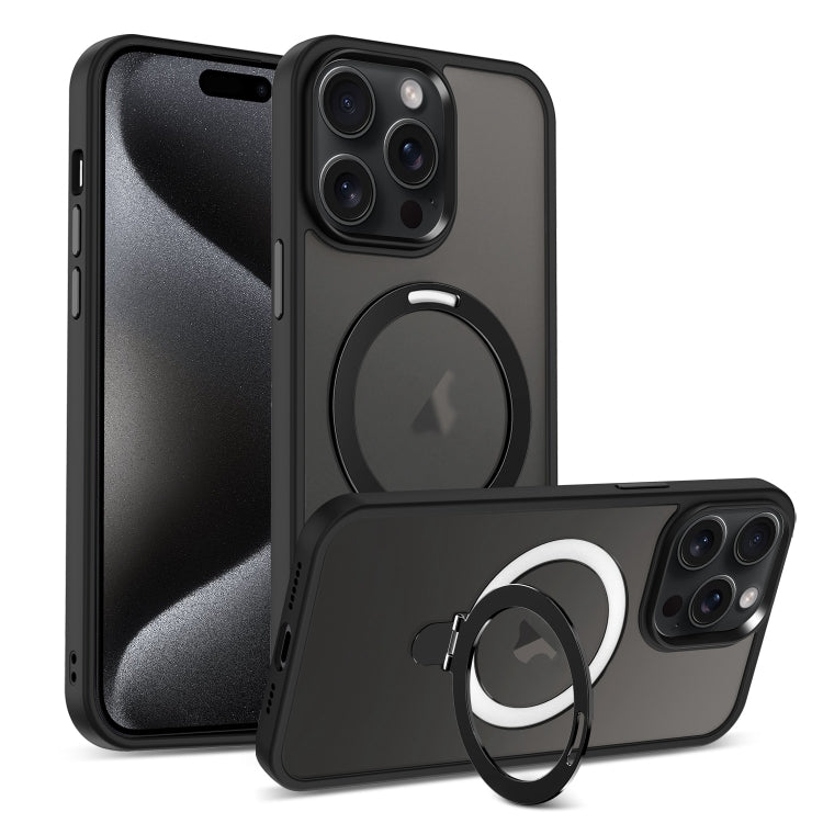 For iPhone 15 Pro MagSafe Holder Skin-feel PC Hybrid TPU Phone Case(Black) - iPhone 15 Pro Cases by PMC TechLife | Online Shopping South Africa | PMC TechLife