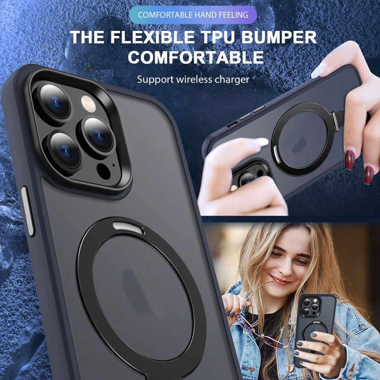 For iPhone 13 MagSafe Holder Skin-feel PC Hybrid TPU Phone Case(Dark Blue) - iPhone 13 Cases by PMC TechLife | Online Shopping South Africa | PMC TechLife