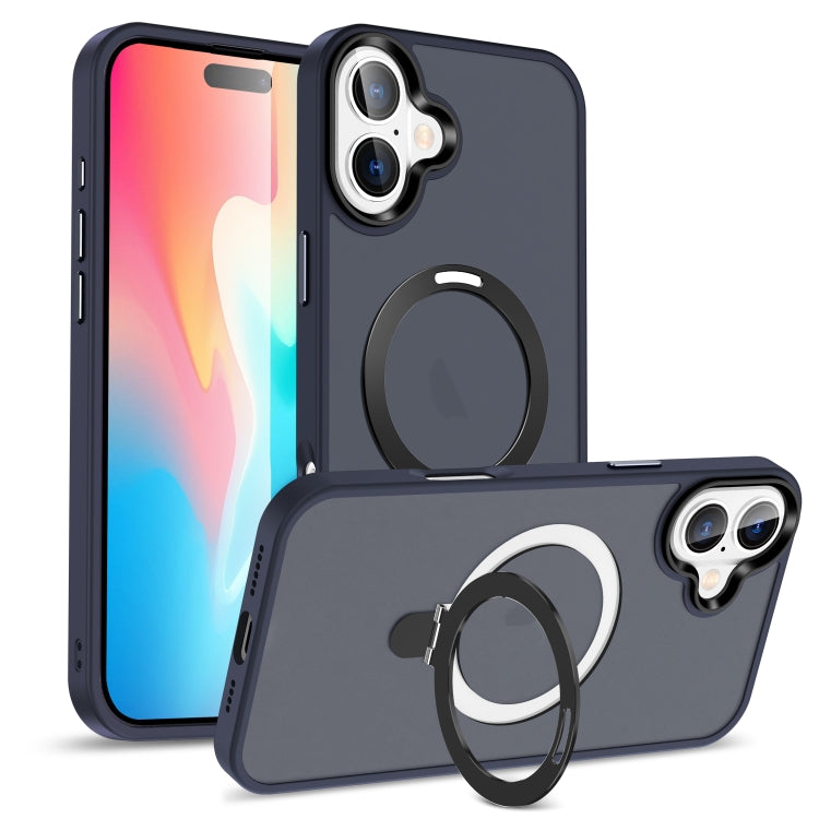 For iPhone 16 Plus Skin-feel MagSafe Holder PC Hybrid TPU Phone Case(Dark Blue) - free shipping - PMC TechLife - Order now!