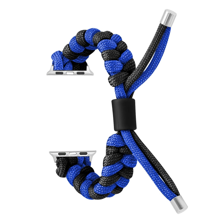 For Apple Watch SE 2023 44mm Paracord Fishtail Braided Silicone Bead Watch Band(Black Blue) - Watch Bands by PMC TechLife | Online Shopping South Africa | PMC TechLife