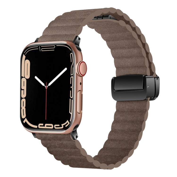 For Apple Watch SE 2023 44mm Water Ripple Magnetic Folding Buckle Watch Band, Style: Bold Version(Light Brown) - Watch Bands by PMC TechLife | Online Shopping South Africa | PMC TechLife | Buy Now Pay Later Mobicred