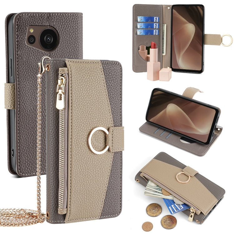 For Sharp Aquos Sense7 Plus Crossbody Litchi Texture Leather Phone Case(Grey) - More Brand by PMC TechLife | Online Shopping South Africa | PMC TechLife | Buy Now Pay Later Mobicred