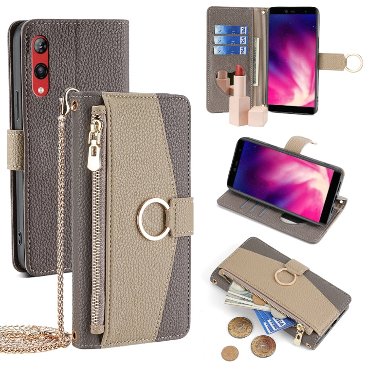 For Rakuten Hand 4G Crossbody Litchi Texture Leather Phone Case(Grey) - More Brand by PMC TechLife | Online Shopping South Africa | PMC TechLife | Buy Now Pay Later Mobicred