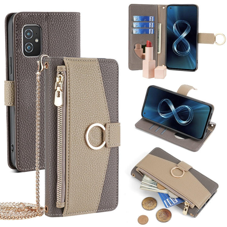 For Asus Zenfone 8 ZS590KS Crossbody Litchi Texture Leather Phone Case(Grey) - ASUS Cases by PMC TechLife | Online Shopping South Africa | PMC TechLife | Buy Now Pay Later Mobicred
