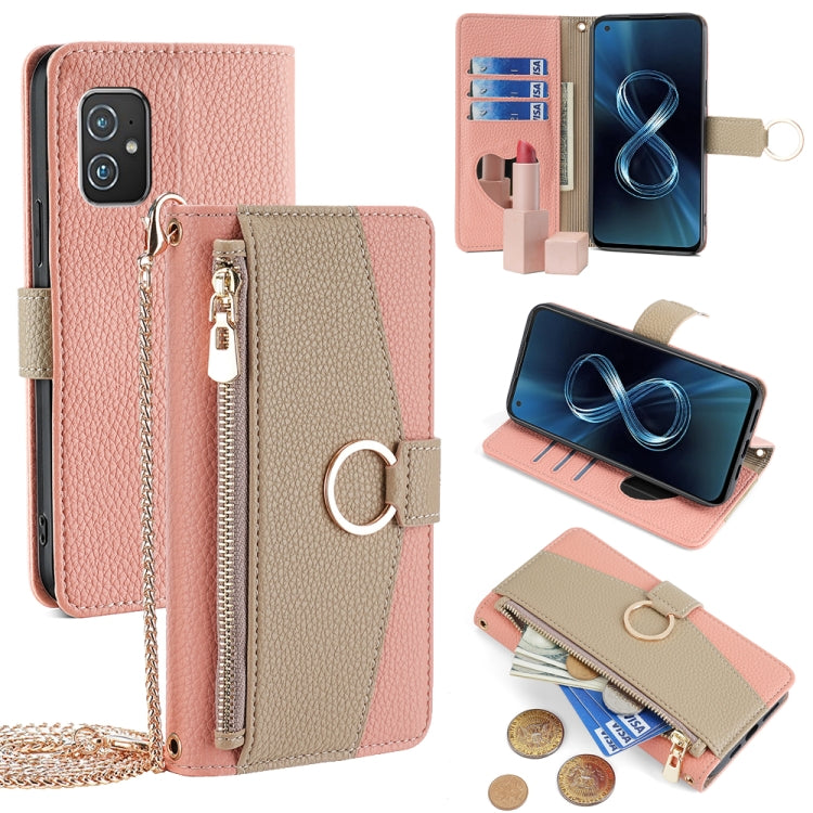 For Asus Zenfone 8 ZS590KS Crossbody Litchi Texture Leather Phone Case(Pink) - ASUS Cases by PMC TechLife | Online Shopping South Africa | PMC TechLife | Buy Now Pay Later Mobicred