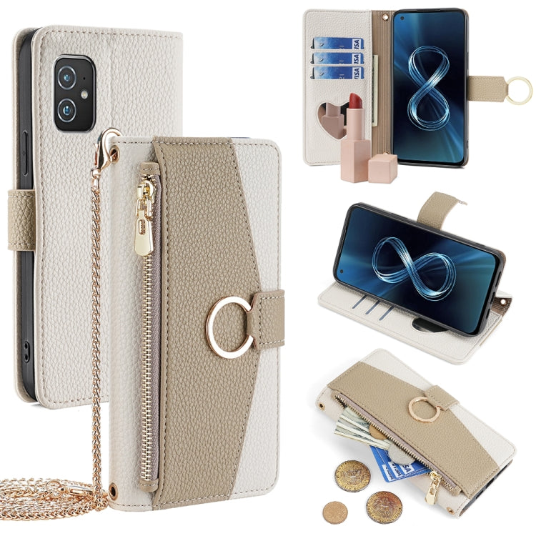 For Asus Zenfone 8 ZS590KS Crossbody Litchi Texture Leather Phone Case(White) - ASUS Cases by PMC TechLife | Online Shopping South Africa | PMC TechLife | Buy Now Pay Later Mobicred