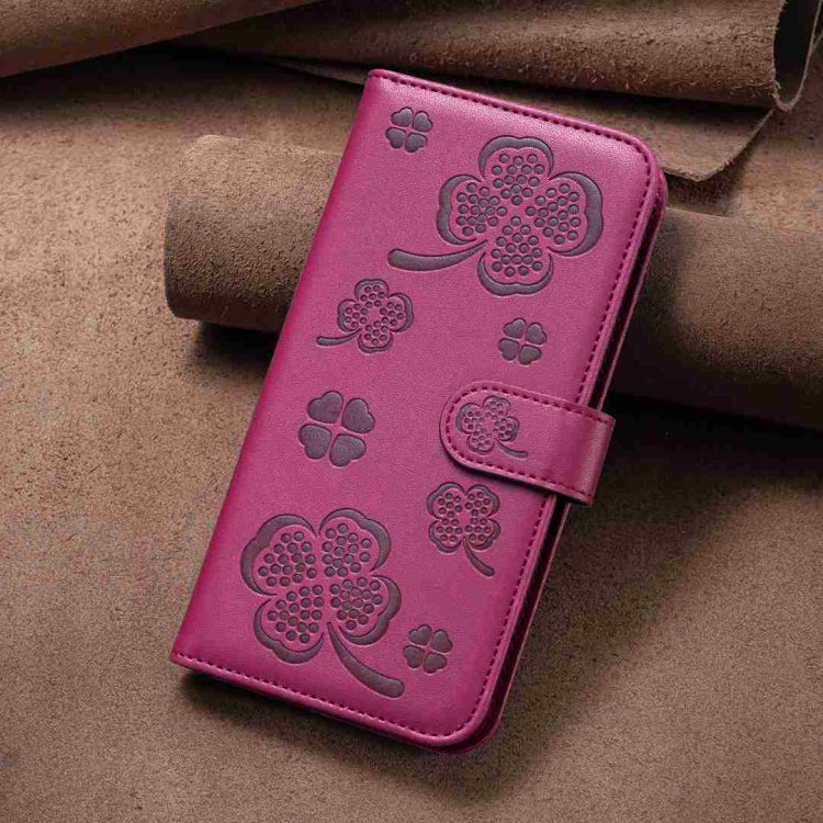 For Xiaomi Redmi 13C Four-leaf Embossed Leather Phone Case(Rose Red) - 13C Cases by PMC TechLife | Online Shopping South Africa | PMC TechLife | Buy Now Pay Later Mobicred
