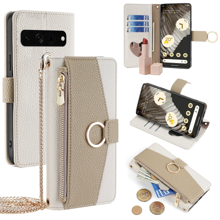 For Google Pixel 7 Pro Crossbody Litchi Texture Leather Phone Case(White) - Google Cases by PMC TechLife | Online Shopping South Africa | PMC TechLife | Buy Now Pay Later Mobicred