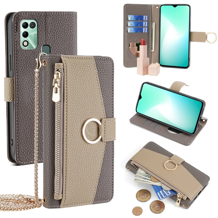 For Infinix Hot 11 Play Crossbody Litchi Texture Leather Phone Case(Grey) - Infinix Cases by PMC TechLife | Online Shopping South Africa | PMC TechLife | Buy Now Pay Later Mobicred