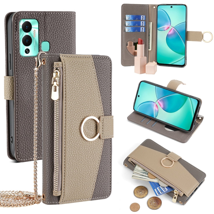For Infinix Hot 12 Play Crossbody Litchi Texture Leather Phone Case(Grey) - Infinix Cases by PMC TechLife | Online Shopping South Africa | PMC TechLife | Buy Now Pay Later Mobicred