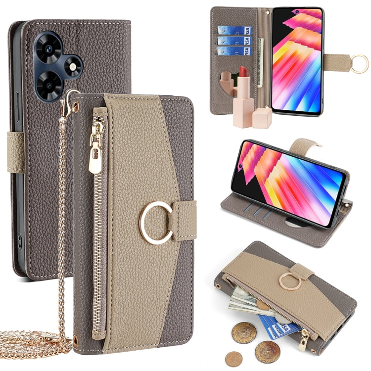 For Infinix Hot 30 4G Crossbody Litchi Texture Leather Phone Case(Grey) - Infinix Cases by PMC TechLife | Online Shopping South Africa | PMC TechLife | Buy Now Pay Later Mobicred