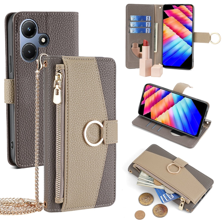 For Infinix Hot 30i 4G Crossbody Litchi Texture Leather Phone Case(Grey) - Infinix Cases by PMC TechLife | Online Shopping South Africa | PMC TechLife | Buy Now Pay Later Mobicred