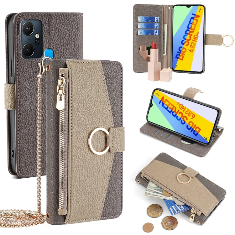 For Infinix Smart 6 Plus Crossbody Litchi Texture Leather Phone Case(Grey) - Infinix Cases by PMC TechLife | Online Shopping South Africa | PMC TechLife | Buy Now Pay Later Mobicred