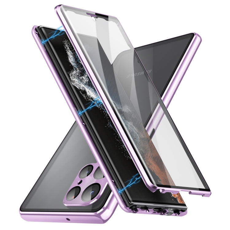 For Samsung Galaxy S24 Ultra 5G HD Full Cover Magnetic Metal Tempered Glass Phone Case(Purple) - Galaxy S24 Ultra 5G Cases by PMC TechLife | Online Shopping South Africa | PMC TechLife