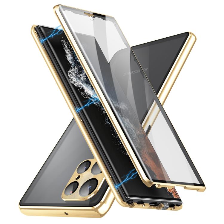 For Samsung Galaxy S25 Ultra 5G HD Full Cover Magnetic Metal Tempered Glass Phone Case(Gold) - Galaxy S25 Ultra 5G Cases by PMC TechLife | Online Shopping South Africa | PMC TechLife | Buy Now Pay Later Mobicred