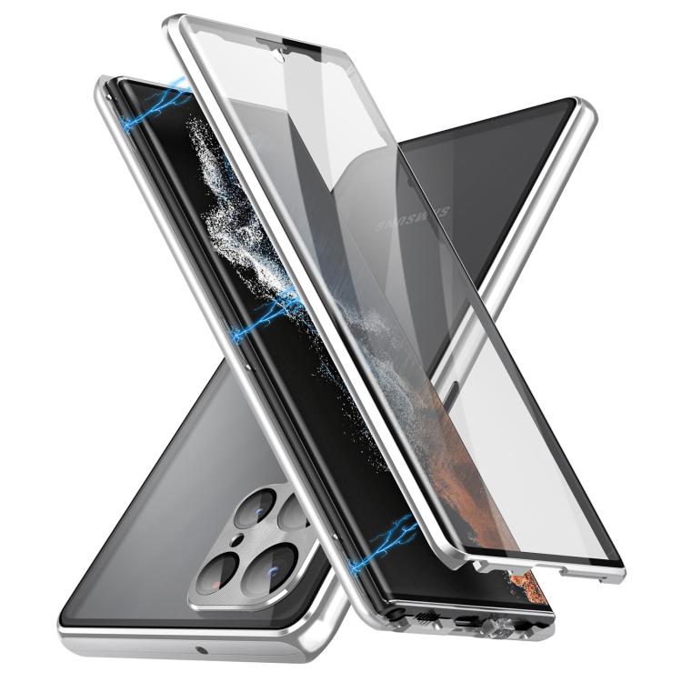 For Samsung Galaxy S25 Ultra 5G HD Full Cover Magnetic Metal Tempered Glass Phone Case(Silver) - Galaxy S25 Ultra 5G Cases by PMC TechLife | Online Shopping South Africa | PMC TechLife | Buy Now Pay Later Mobicred