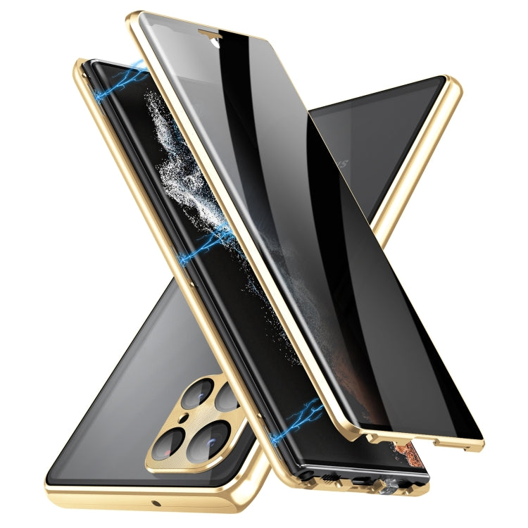For Samsung Galaxy S24 Ultra 5G Privacy Full Cover Magnetic Metal Tempered Glass Phone Case(Gold) - Galaxy S24 Ultra 5G Cases by PMC TechLife | Online Shopping South Africa | PMC TechLife