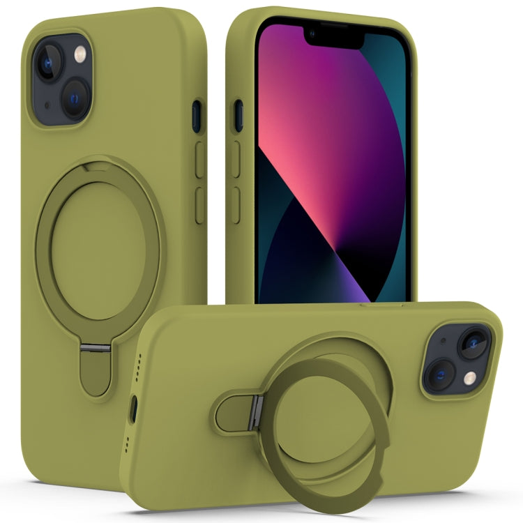 For iPhone 13 MagSafe Magnetic Liquid Silicone Phone Case with Ring Holder(Willow Green) - iPhone 13 Cases by PMC TechLife | Online Shopping South Africa | PMC TechLife
