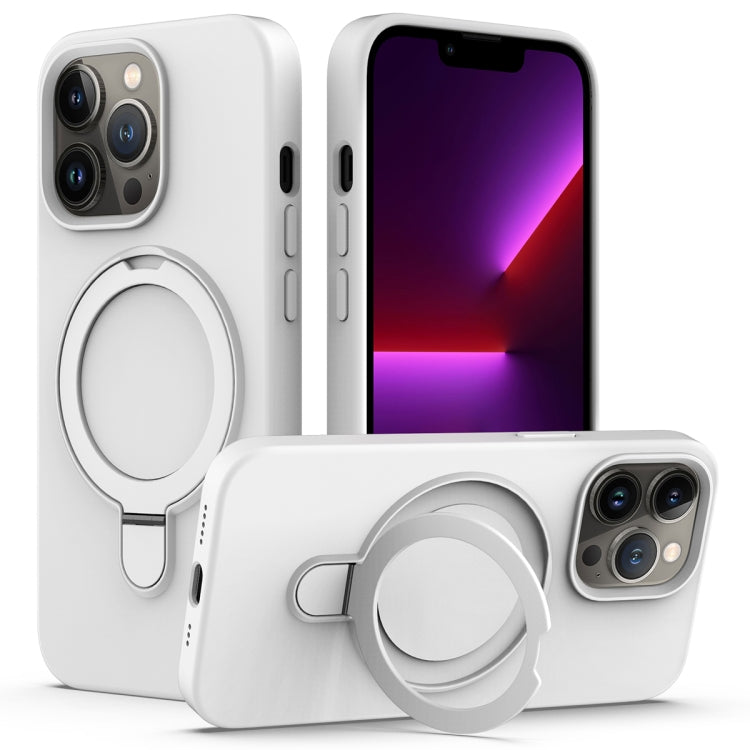 For iPhone 14 Pro Max Liquid Silicone MagSafe Magnetic Phone Case with Ring Holder(White) - free shipping - PMC TechLife - Order now!