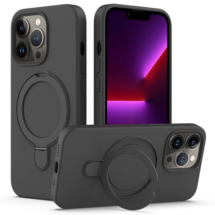 For iPhone 14 Pro MagSafe Magnetic Liquid Silicone Phone Case with Ring Holder(Carbon Black) - iPhone 14 Pro Cases by PMC TechLife | Online Shopping South Africa | PMC TechLife