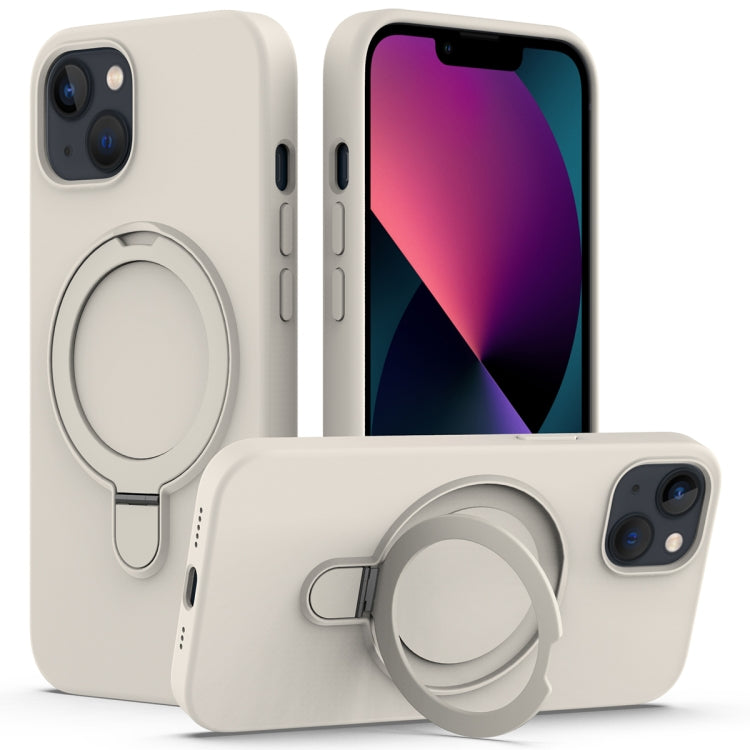 For iPhone 14 Plus MagSafe Magnetic Liquid Silicone Phone Case with Ring Holder(Antique White) - iPhone 14 Plus Cases by PMC TechLife | Online Shopping South Africa | PMC TechLife