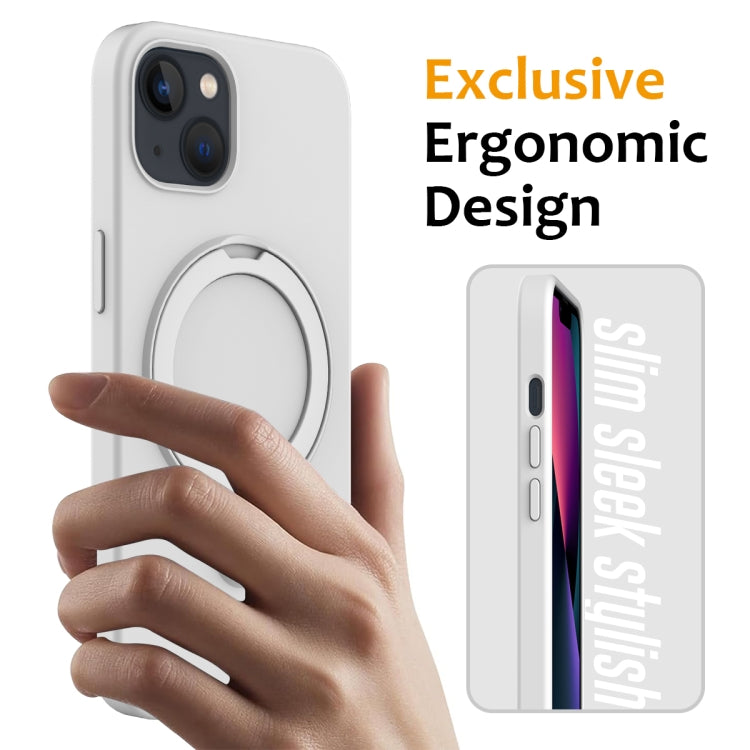 For iPhone 14 Plus MagSafe Magnetic Liquid Silicone Phone Case with Ring Holder(Antique White) - iPhone 14 Plus Cases by PMC TechLife | Online Shopping South Africa | PMC TechLife