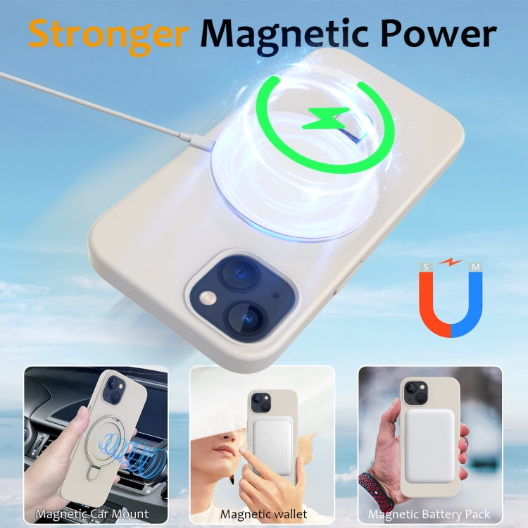 For iPhone 14 Plus MagSafe Magnetic Liquid Silicone Phone Case with Ring Holder(Antique White) - iPhone 14 Plus Cases by PMC TechLife | Online Shopping South Africa | PMC TechLife
