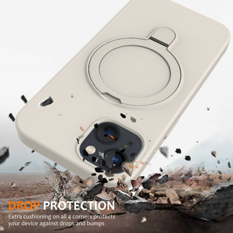 For iPhone 14 Plus MagSafe Magnetic Liquid Silicone Phone Case with Ring Holder(Antique White) - iPhone 14 Plus Cases by PMC TechLife | Online Shopping South Africa | PMC TechLife