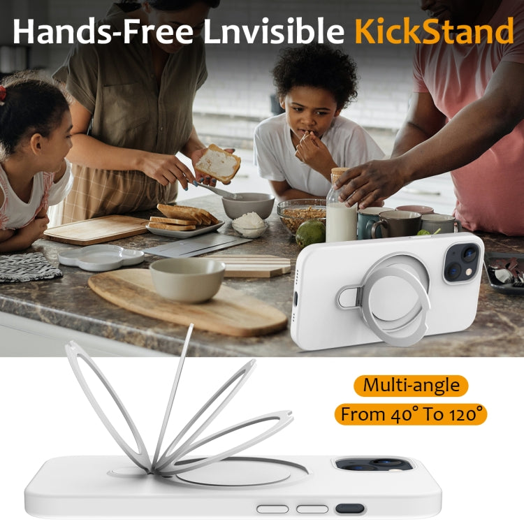 For iPhone 15 MagSafe Magnetic Liquid Silicone Phone Case with Ring Holder(White) - iPhone 15 Cases by PMC TechLife | Online Shopping South Africa | PMC TechLife