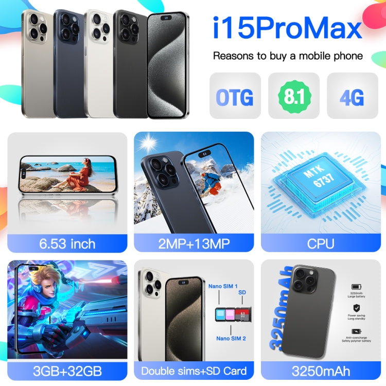 i15ProMax / U18, 3GB+32GB, 6.53 inch Face Identification Android 8.1 MTK6737 Quad Core, Network: 4G, OTG, Dual SIM(Black) -  by PMC TechLife | Online Shopping South Africa | PMC TechLife