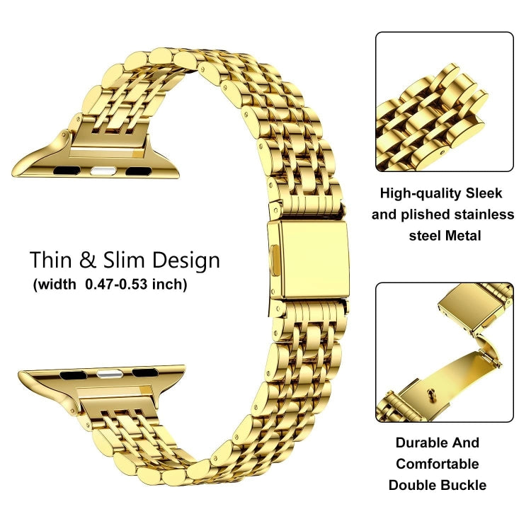 For Apple Watch SE 2023 44mm Slim Seven Bead Slingshot Buckle Metal Watch Band(Gold) - Watch Bands by PMC TechLife | Online Shopping South Africa | PMC TechLife