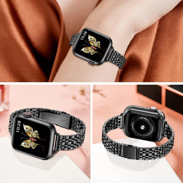 For Apple Watch Series 9 45mm Slim Seven Bead Slingshot Buckle Metal Watch Band(Black) - Watch Bands by PMC TechLife | Online Shopping South Africa | PMC TechLife | Buy Now Pay Later Mobicred