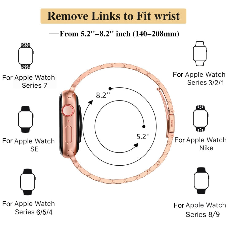 For Apple Watch Series 9 41mm Slim Seven Bead Slingshot Buckle Metal Watch Band(Rose Gold) - Watch Bands by PMC TechLife | Online Shopping South Africa | PMC TechLife
