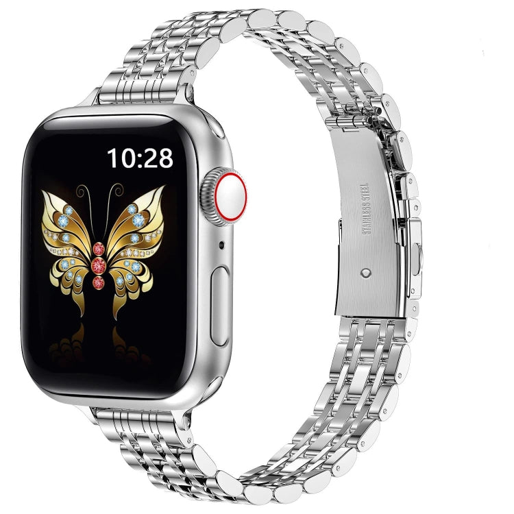 For Apple Watch SE 44mm Slim Seven Bead Slingshot Buckle Metal Watch Band(Silver) - Watch Bands by PMC TechLife | Online Shopping South Africa | PMC TechLife