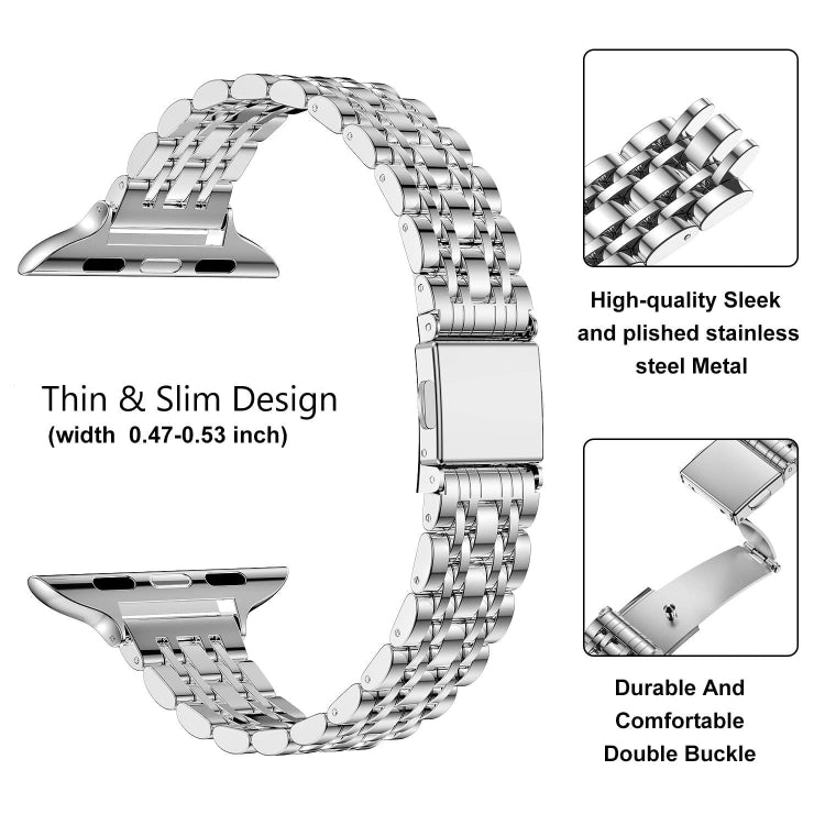 For Apple Watch SE 44mm Slim Seven Bead Slingshot Buckle Metal Watch Band(Silver) - Watch Bands by PMC TechLife | Online Shopping South Africa | PMC TechLife