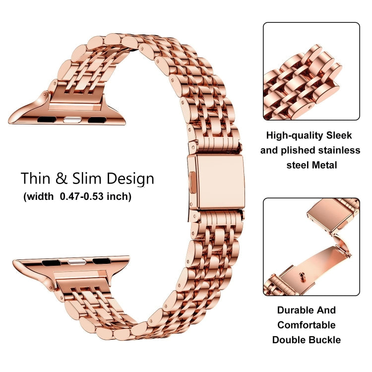For Apple Watch SE 44mm Slim Seven Bead Slingshot Buckle Metal Watch Band(Rose Gold) - Watch Bands by PMC TechLife | Online Shopping South Africa | PMC TechLife