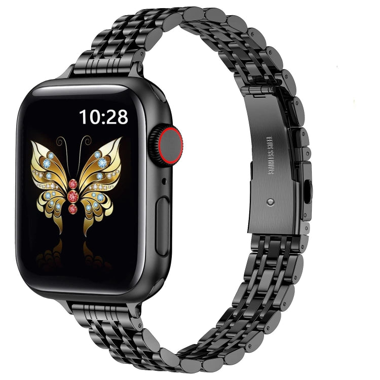 For Apple Watch Series 6 40mm Slim Seven Bead Slingshot Buckle Metal Watch Band(Black) - Watch Bands by PMC TechLife | Online Shopping South Africa | PMC TechLife