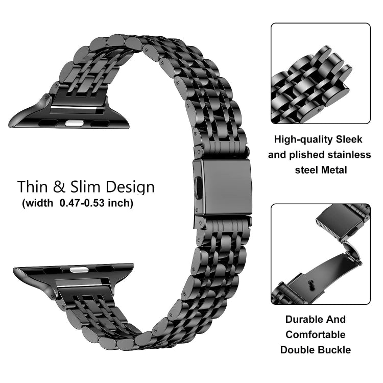 For Apple Watch Series 6 40mm Slim Seven Bead Slingshot Buckle Metal Watch Band(Black) - Watch Bands by PMC TechLife | Online Shopping South Africa | PMC TechLife