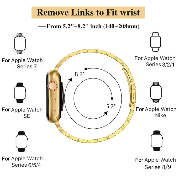 For Apple Watch Series 2 42mm Slim Seven Bead Slingshot Buckle Metal Watch Band(Gold) - free shipping - PMC TechLife - Order now!