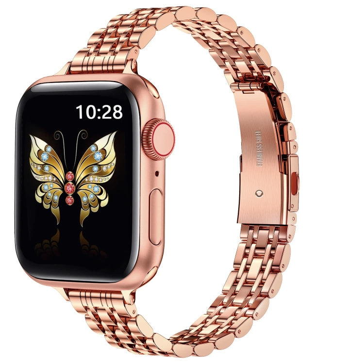 For Apple Watch Series 2 42mm Slim Seven Bead Slingshot Buckle Metal Watch Band(Rose Gold) - Watch Bands by PMC TechLife | Online Shopping South Africa | PMC TechLife