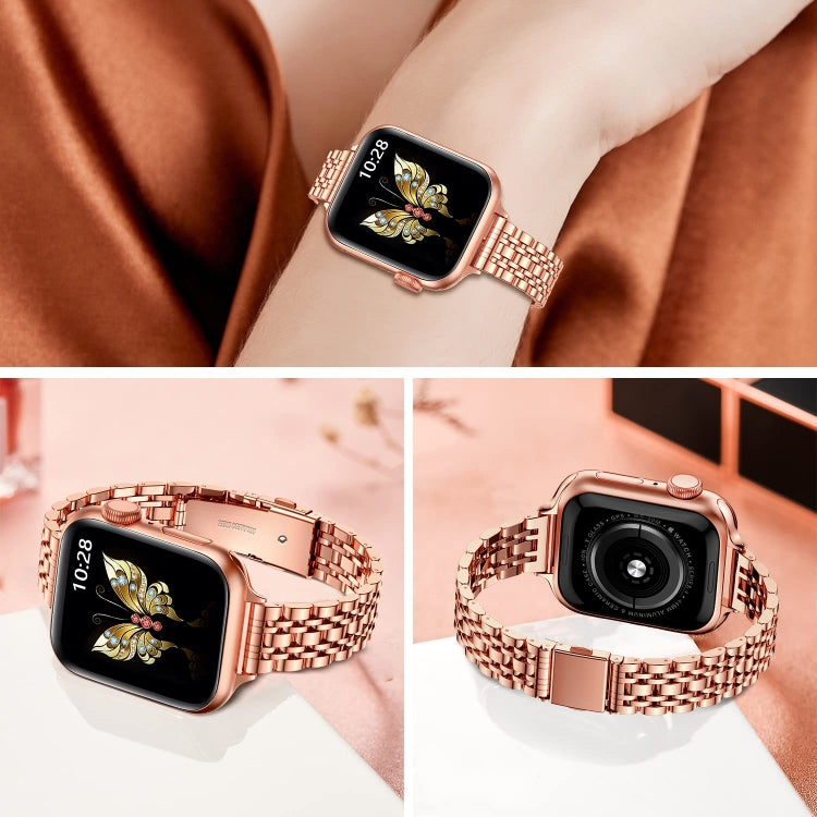 For Apple Watch Series 2 42mm Slim Seven Bead Slingshot Buckle Metal Watch Band(Rose Gold) - Watch Bands by PMC TechLife | Online Shopping South Africa | PMC TechLife