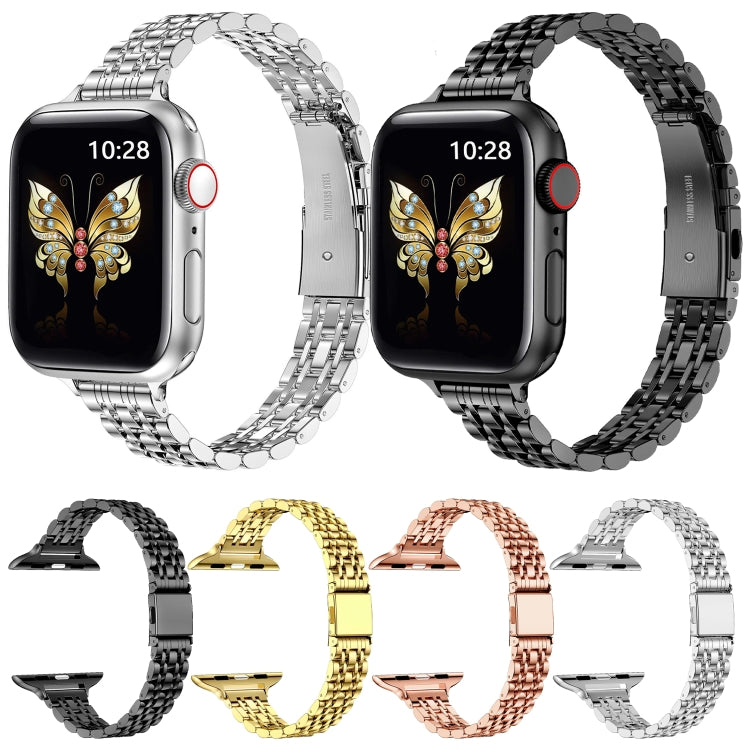 For Apple Watch Series 9 45mm Slim Seven Bead Slingshot Buckle Metal Watch Band(Gold) - free shipping - PMC TechLife - Order now!
