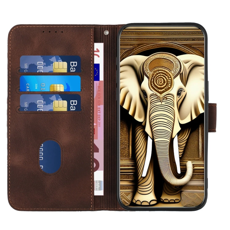 For iPhone 16 Pro YX0060 Elephant Head Embossed Phone Leather Case with Lanyard(Coffee) - iPhone 16 Pro Cases by PMC TechLife | Online Shopping South Africa | PMC TechLife | Buy Now Pay Later Mobicred
