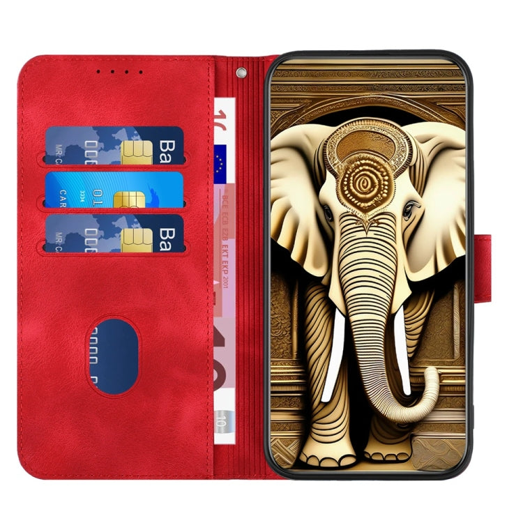 For iPhone 16 YX0060 Elephant Head Embossed Phone Leather Case with Lanyard(Red) - iPhone 16 Cases by PMC TechLife | Online Shopping South Africa | PMC TechLife | Buy Now Pay Later Mobicred