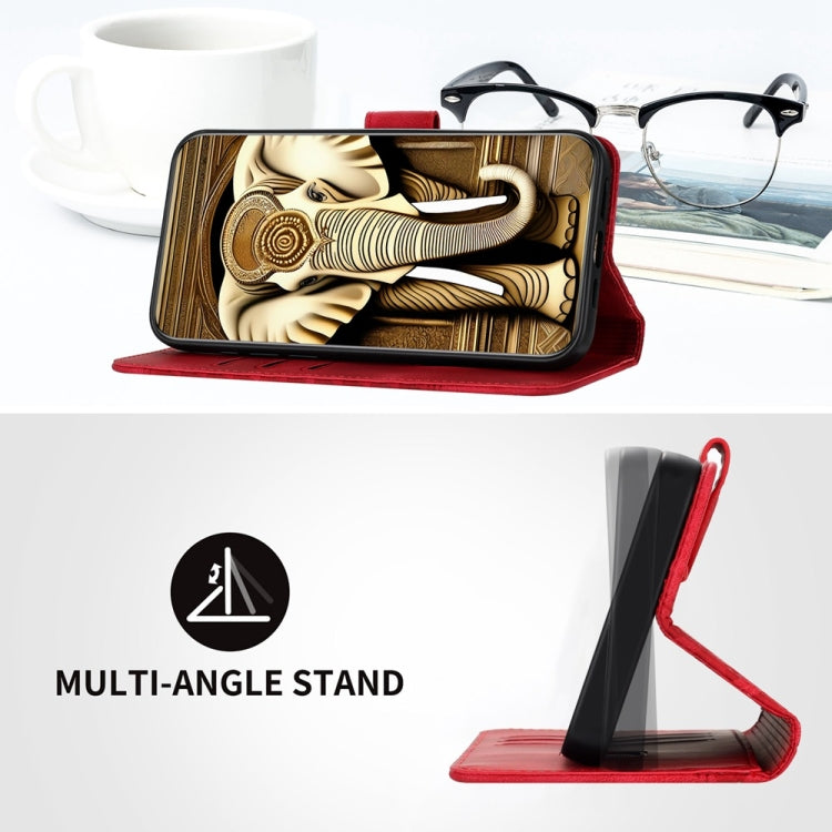 For iPhone 16 YX0060 Elephant Head Embossed Phone Leather Case with Lanyard(Red) - iPhone 16 Cases by PMC TechLife | Online Shopping South Africa | PMC TechLife | Buy Now Pay Later Mobicred